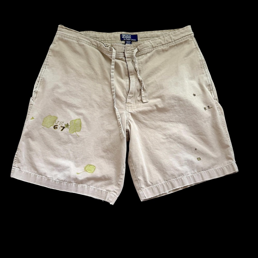 90's Polo Ralph Lauren Ripstop Cargo Shorts Tan Khaki Custom Art Large